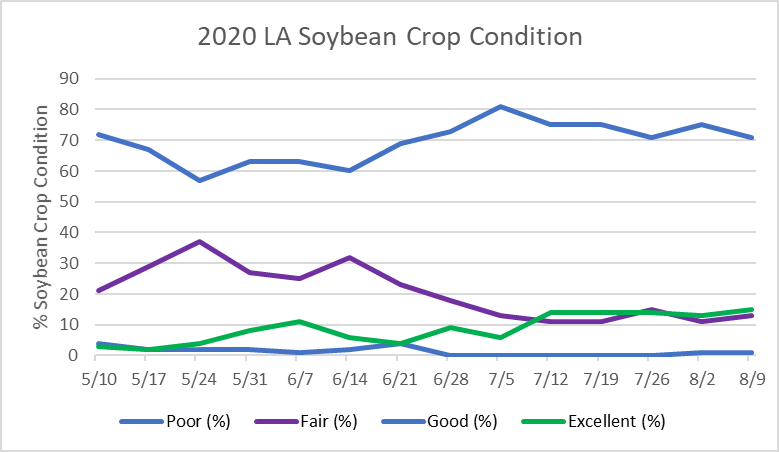 LA Soybean Crop Progress and Condition Week of August 10, 2020
